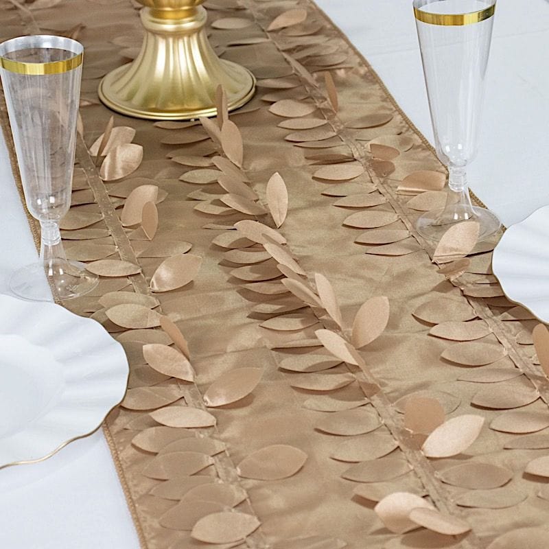 12x108 in 3D Leaves Petal Design Taffeta Table Runner