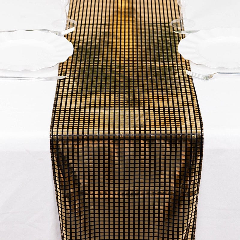 12x108 12x108 in Black Polyester Table Runner with Gold Mirror Foil – Balsa ...