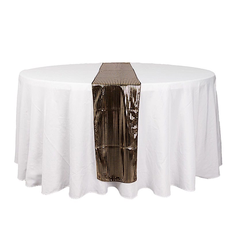 12x108 in Black Polyester Table Runner with Gold Mirror Foil