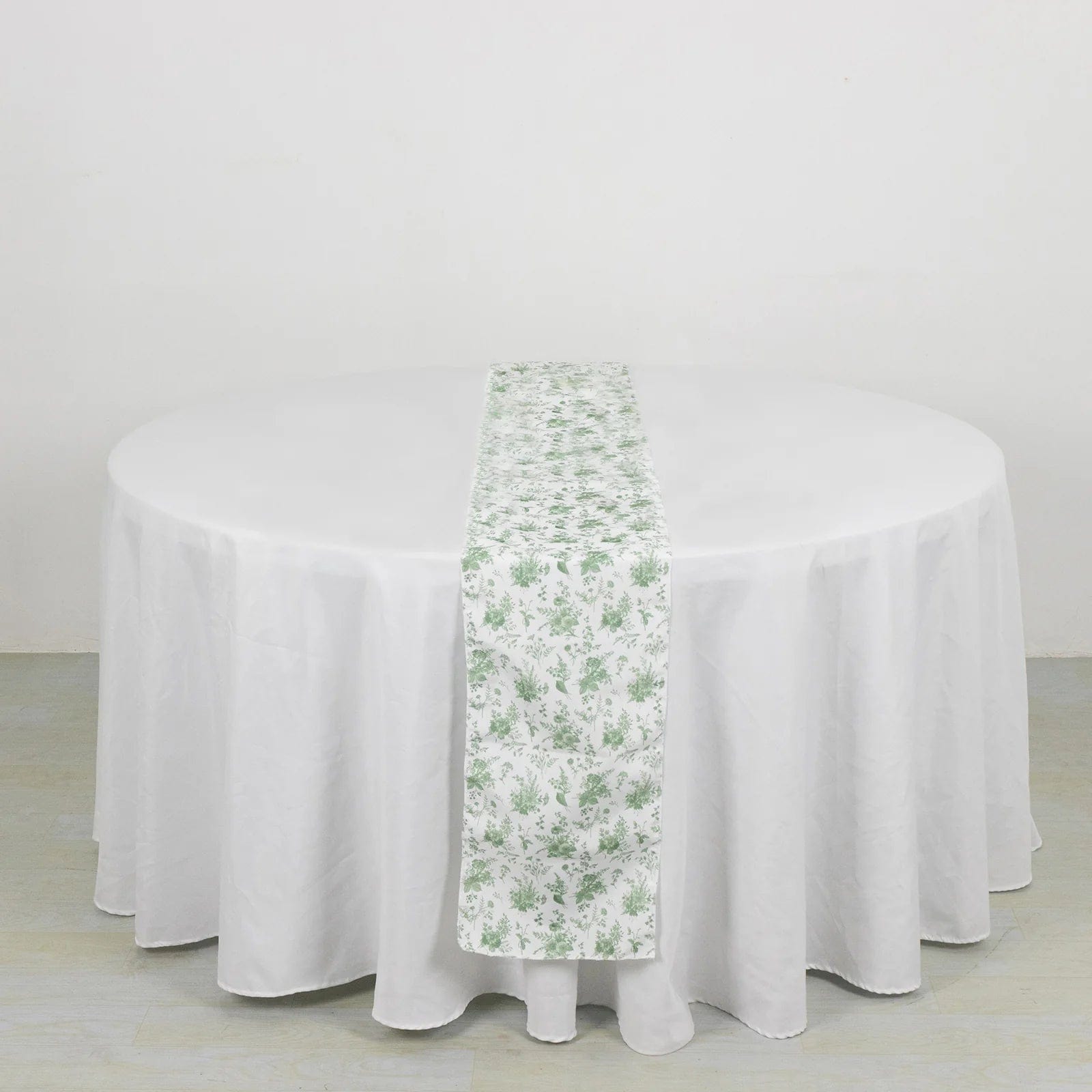 12x108 in Dusty Sage Green Floral Polyester Table Runner
