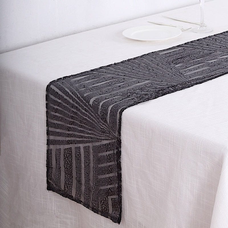 12x108 in Sequined Geometric Design Tulle Table Runner