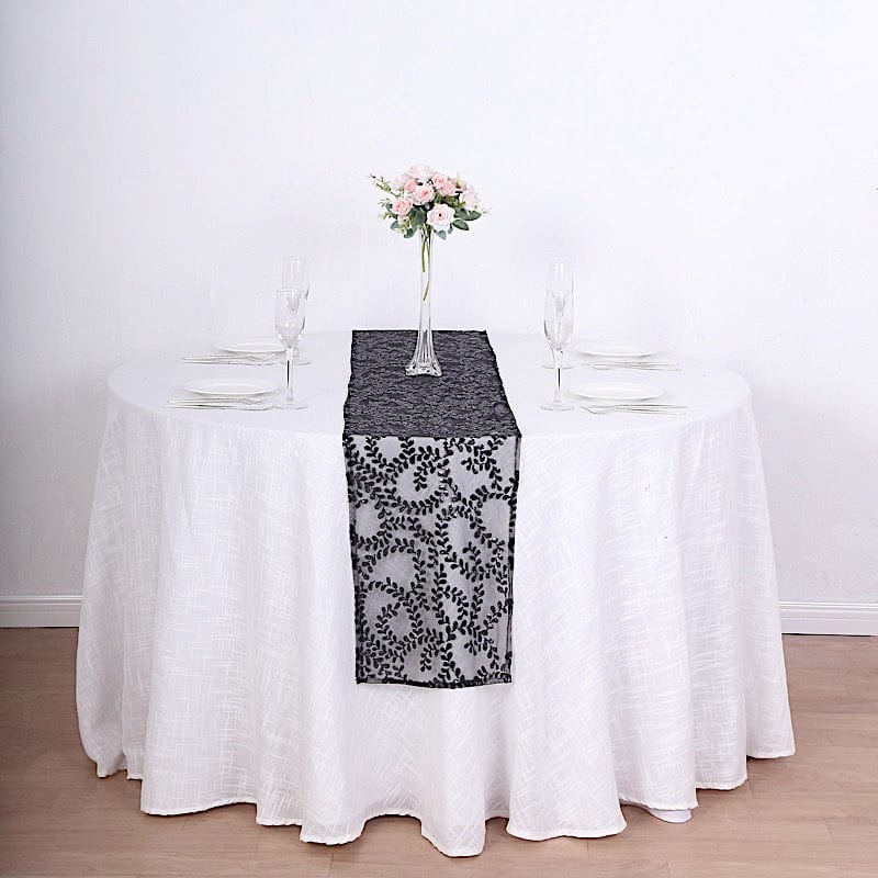 12x108 in Tulle with Embroidered Leaves Vines Sequins Table Runner