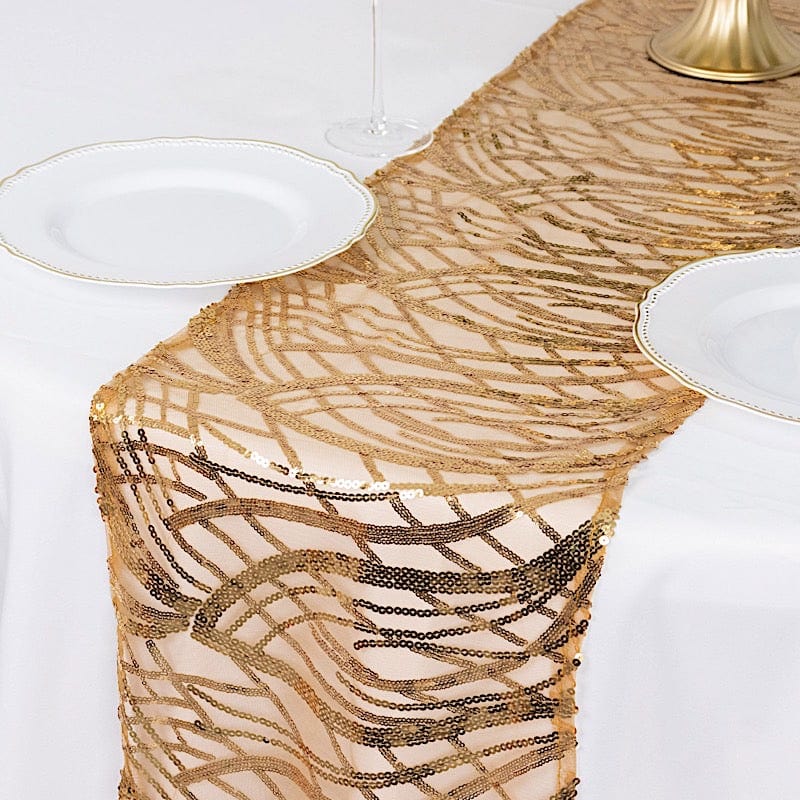 12x108 in Mesh with Wavy Embroidered Sequins Table Runner