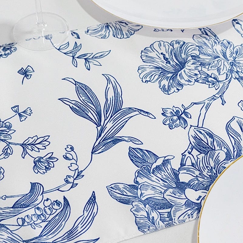 12x108 White with French Toile Floral Print Polyester Table Runner