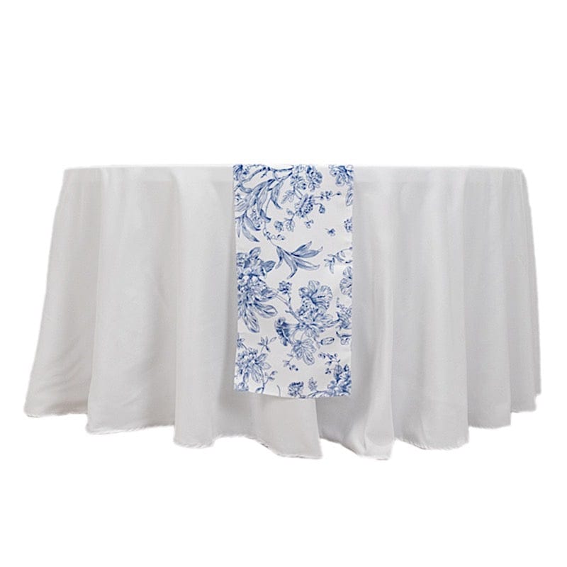 12x108 White with French Toile Floral Print Polyester Table Runner