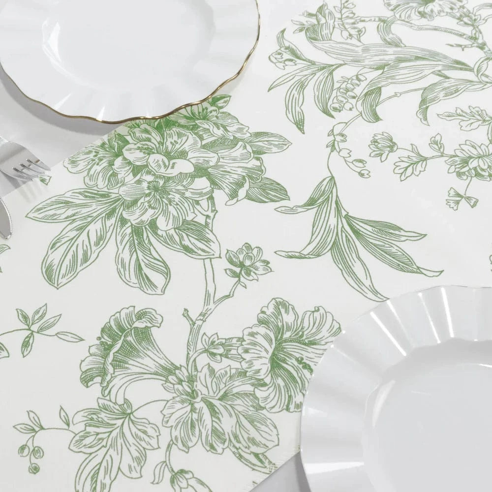 12x108 White with French Toile Floral Print Polyester Table Runner