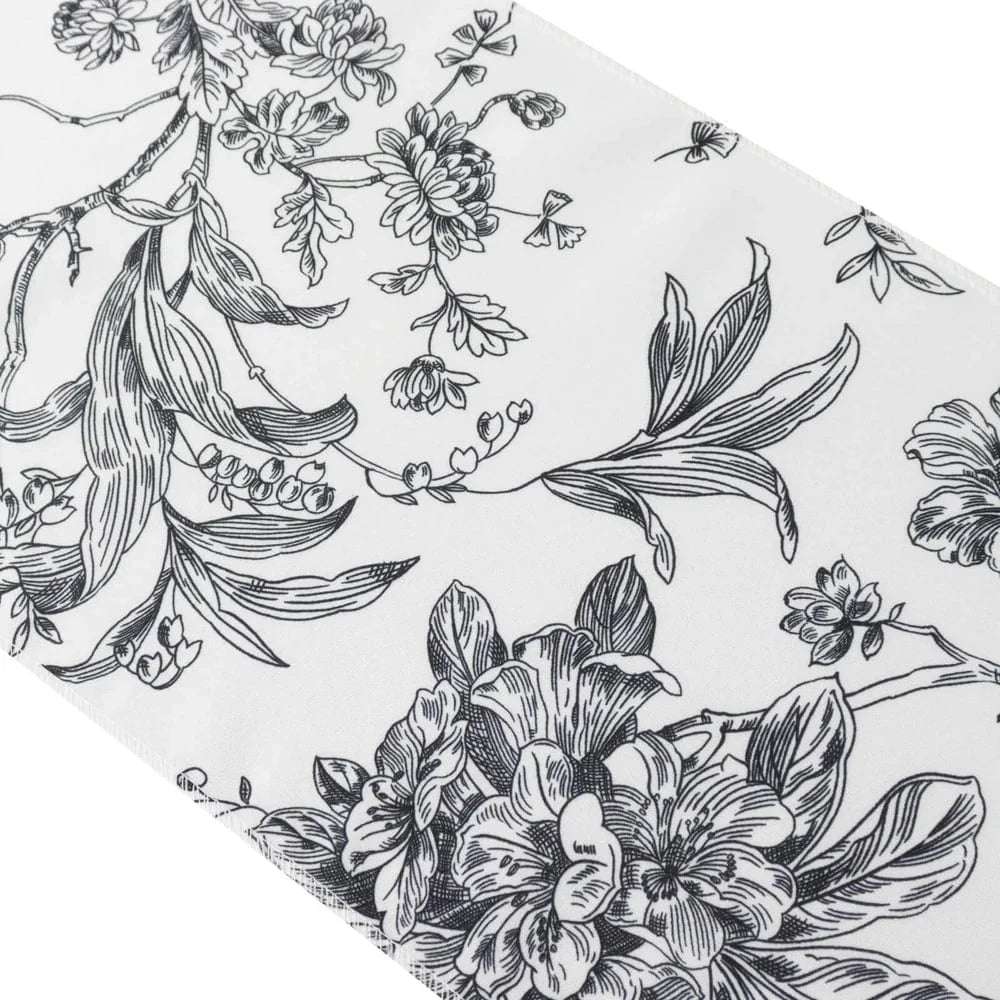 12x108 White with French Toile Floral Print Polyester Table Runner