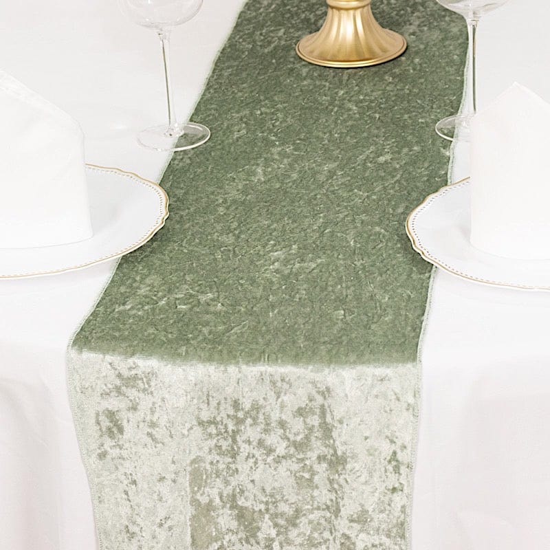 Sage Green 12x108 in Premium Crushed Velvet Table Runner