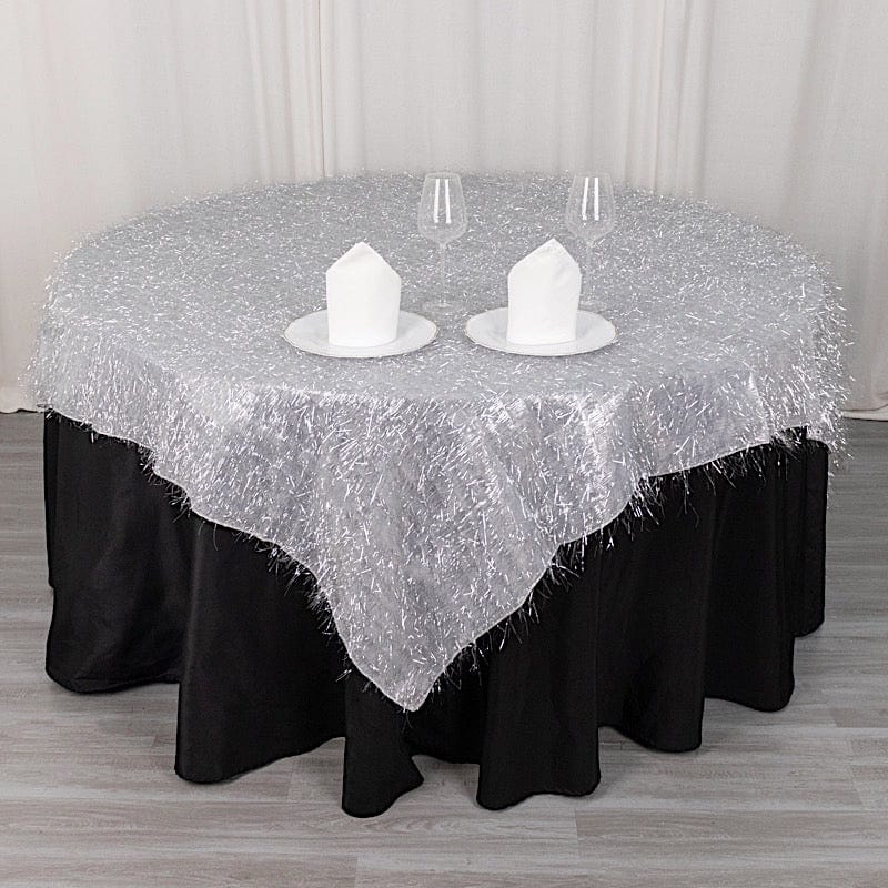 72x72 in Metallic Foil Tinsel Polyester Square Table Overlay