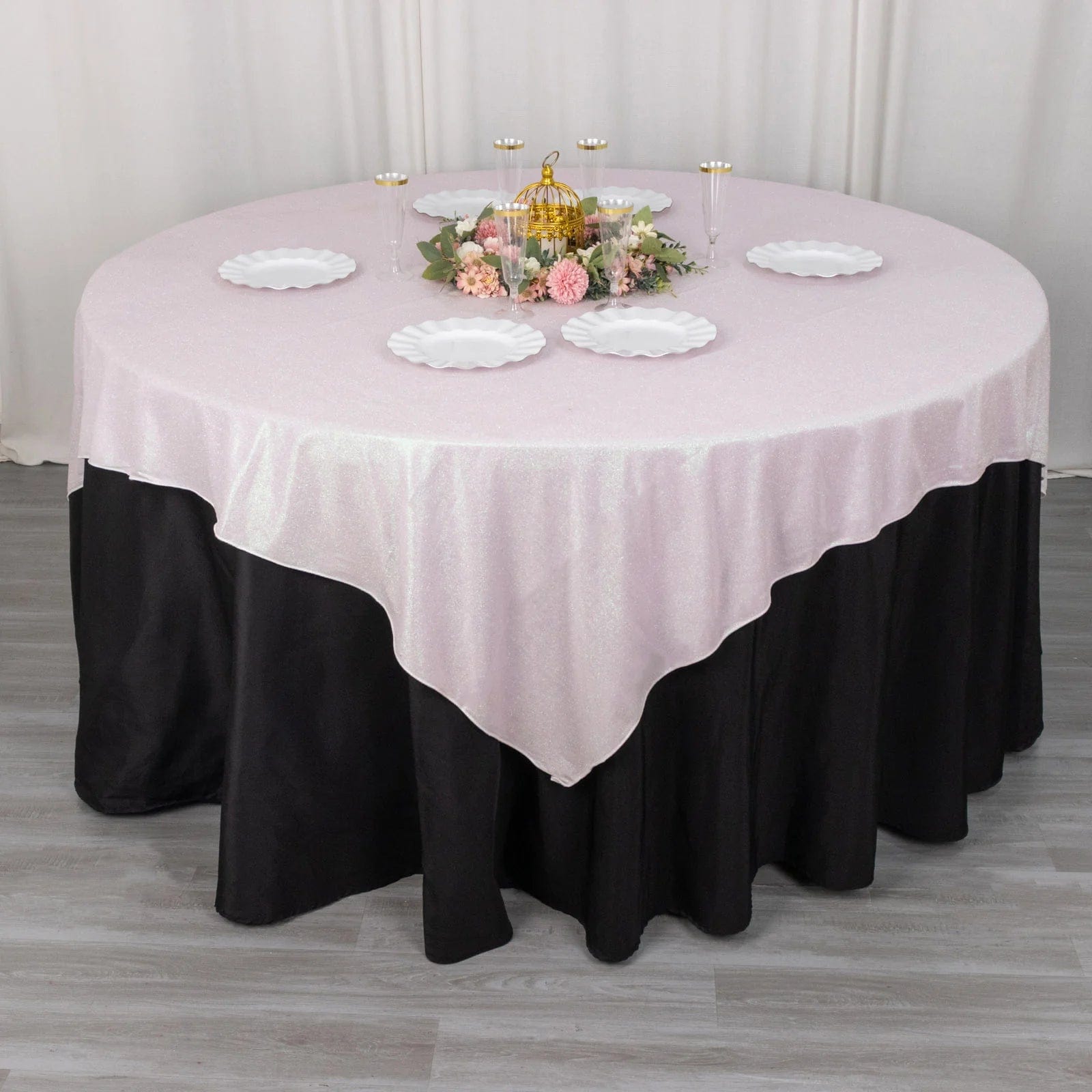 72x72 in Glittered Polyester Square Table Overlay