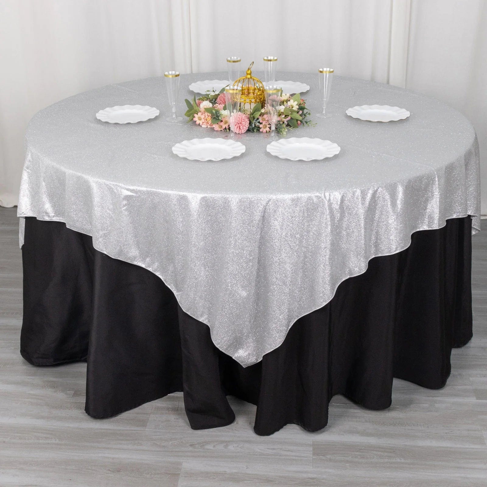 72x72 in Glittered Polyester Square Table Overlay