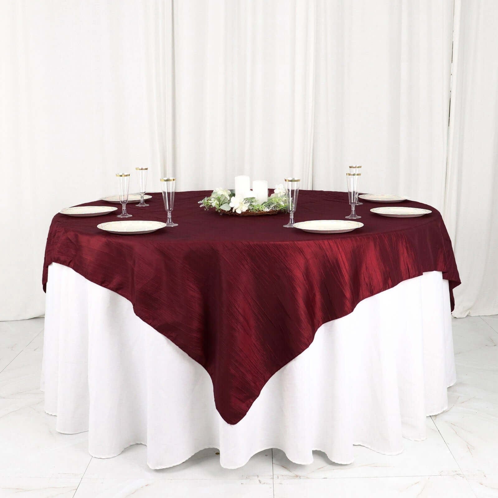 72x72 in Square Accordion Crinkled Taffeta Table Overlay