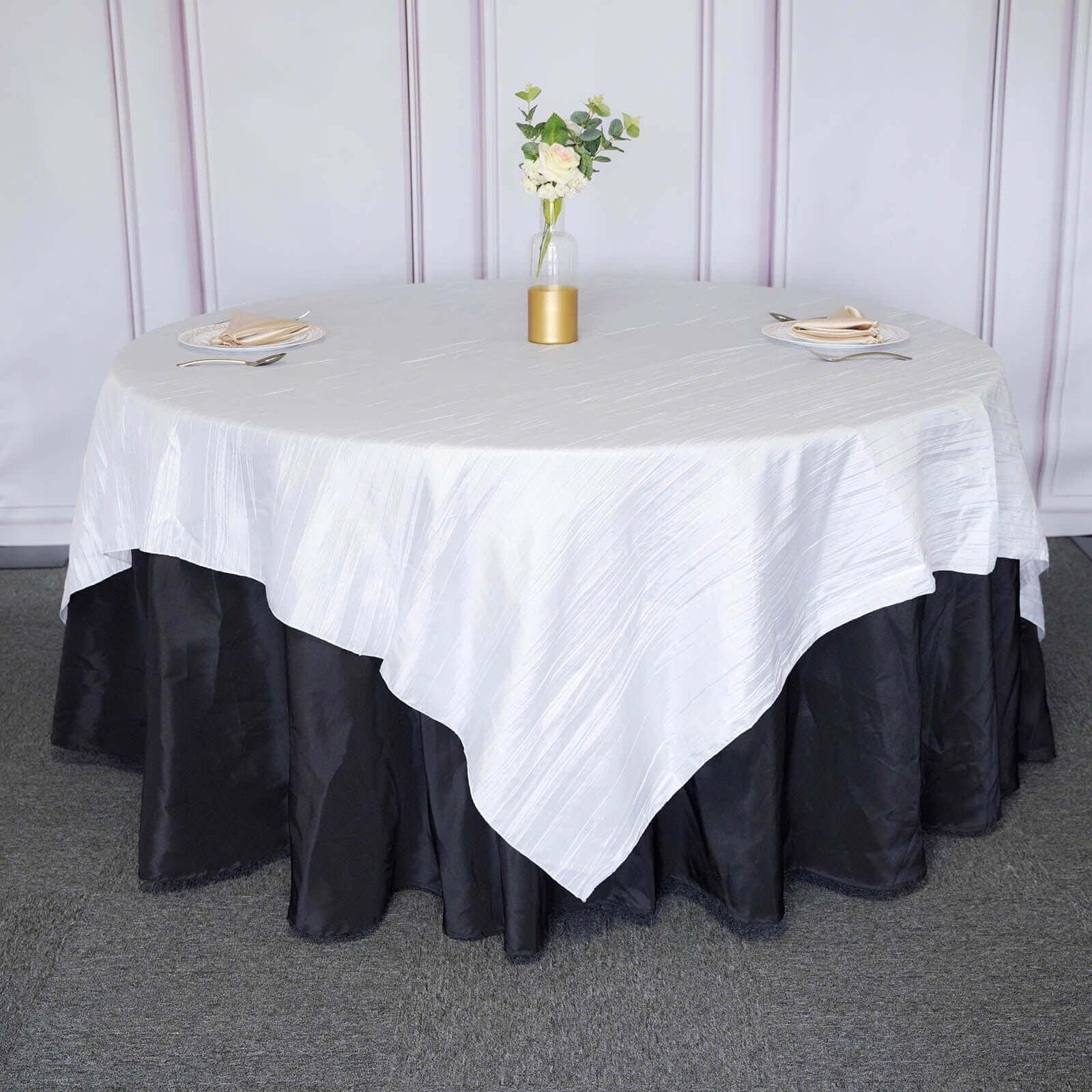 90x90 in Metallic Crinkled Taffeta Square Table Overlay