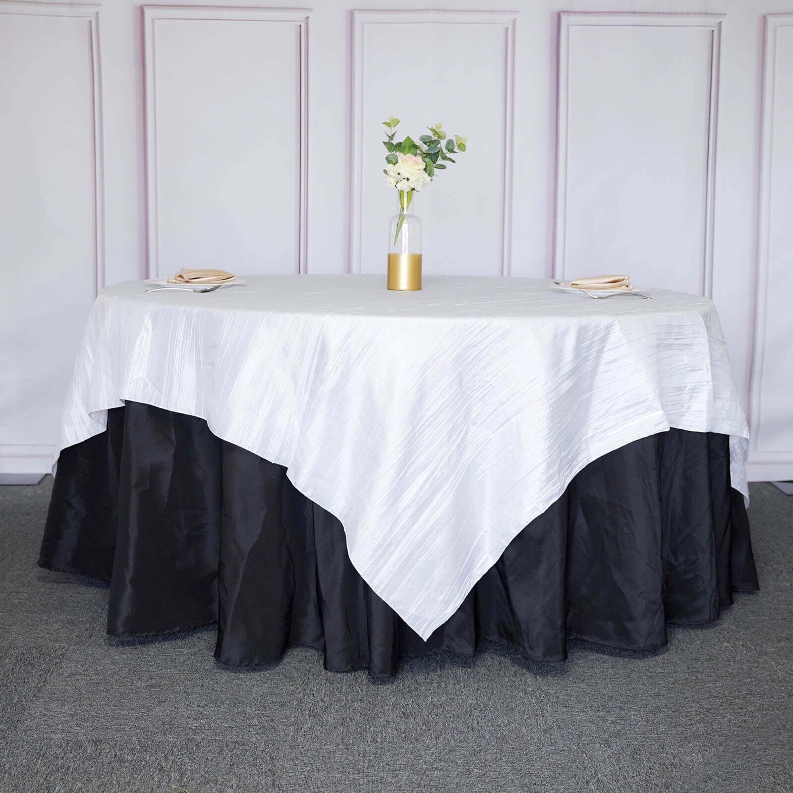 90x90 in Metallic Crinkled Taffeta Square Table Overlay