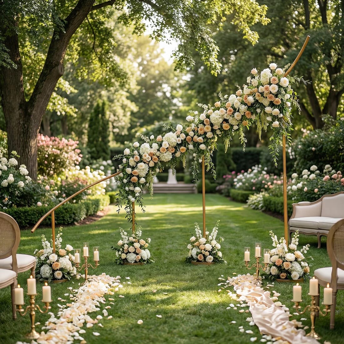 8 x 12 feet Gold Right Side Curved Wave Wedding Arch Backdrop Stand