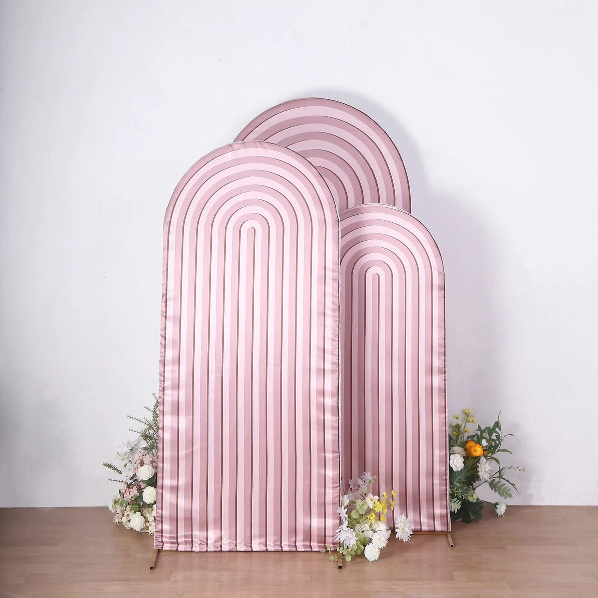3 Dusty Rose Ripple Satin Round Top Wedding Arch Backdrop Stand Covers ...