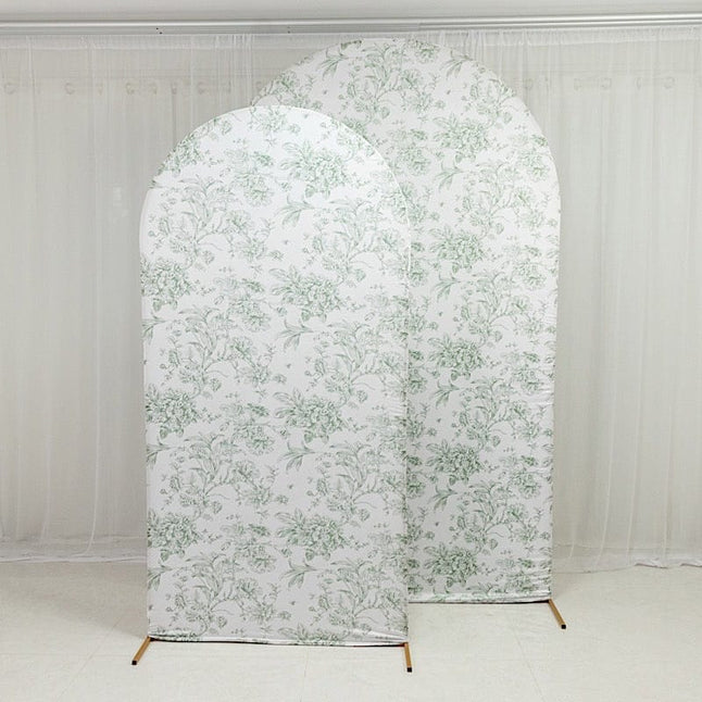 7 feet Fitted Chiara French Toile Floral Spandex Round Top Wedding Arch Backdrop Stand Cover