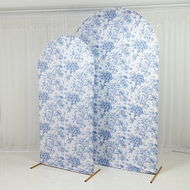 7 feet Fitted Chiara French Toile Floral Spandex Round Top Wedding Arch Backdrop Stand Cover