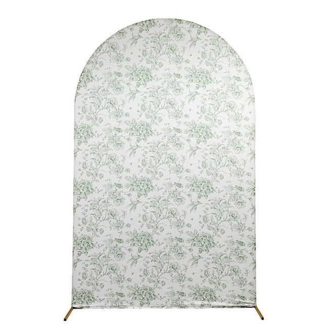 8 feet Fitted Chiara French Toile Floral Spandex Round Top Wedding Arch Backdrop Stand Cover