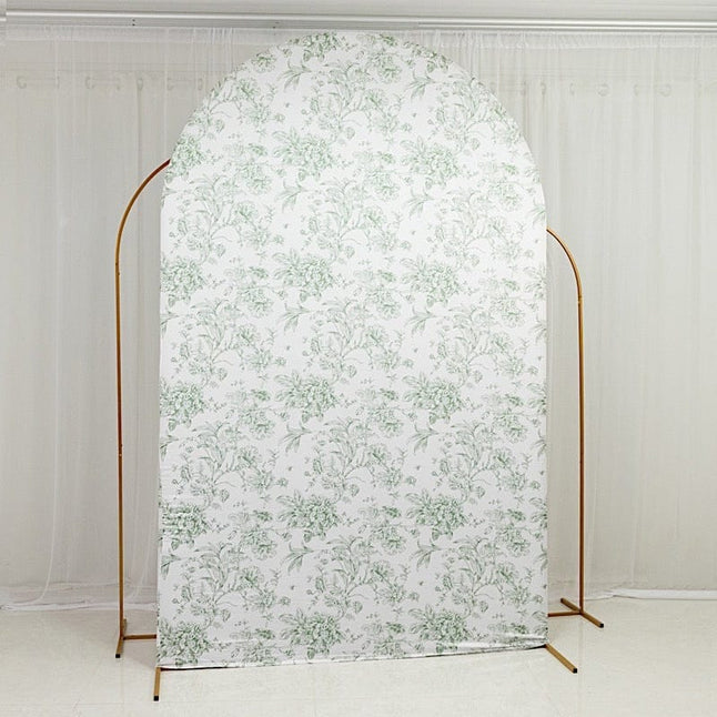 8 feet Fitted Chiara French Toile Floral Spandex Round Top Wedding Arch Backdrop Stand Cover