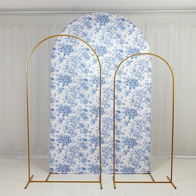 8 feet Fitted Chiara French Toile Floral Spandex Round Top Wedding Arch Backdrop Stand Cover