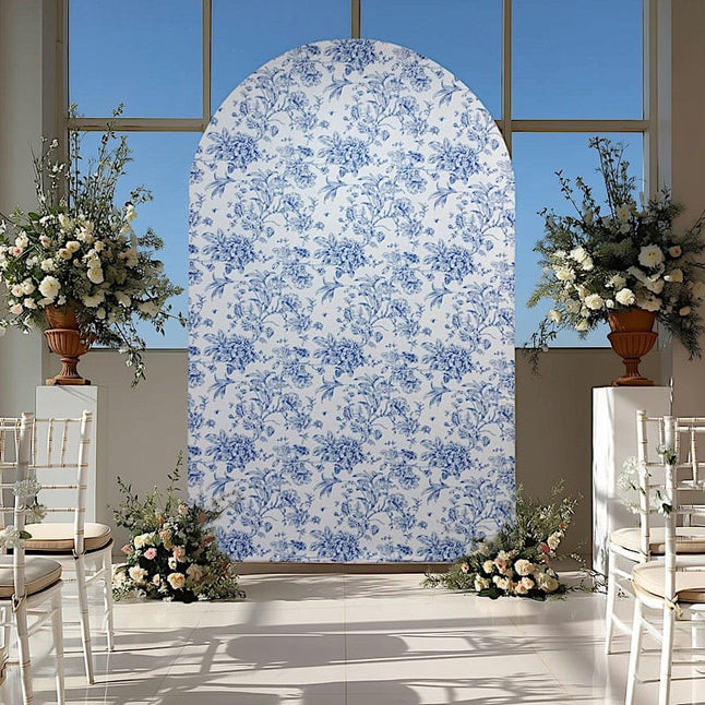 8 feet Fitted Chiara French Toile Floral Spandex Round Top Wedding Arch Backdrop Stand Cover