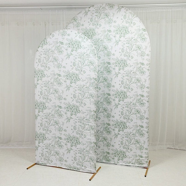 8 feet Fitted Chiara French Toile Floral Spandex Round Top Wedding Arch Backdrop Stand Cover