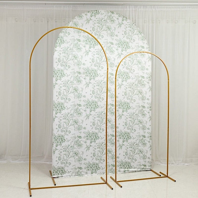 8 feet Fitted Chiara French Toile Floral Spandex Round Top Wedding Arch Backdrop Stand Cover