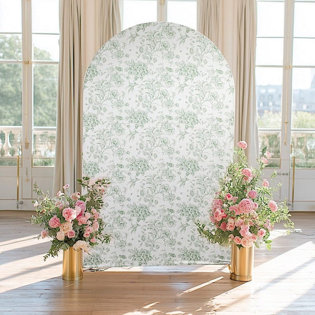8 feet Fitted Chiara French Toile Floral Spandex Round Top Wedding Arch Backdrop Stand Cover
