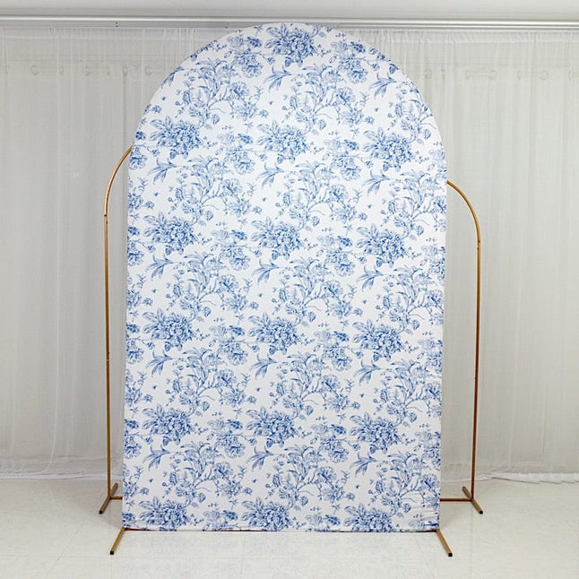 8 feet Fitted Chiara French Toile Floral Spandex Round Top Wedding Arch Backdrop Stand Cover