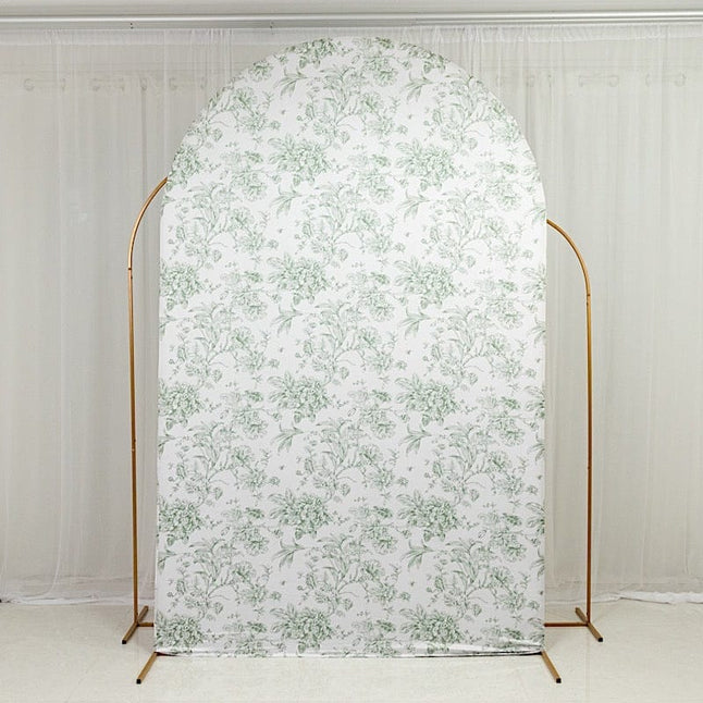 8 feet Fitted Chiara French Toile Floral Spandex Round Top Wedding Arch Backdrop Stand Cover