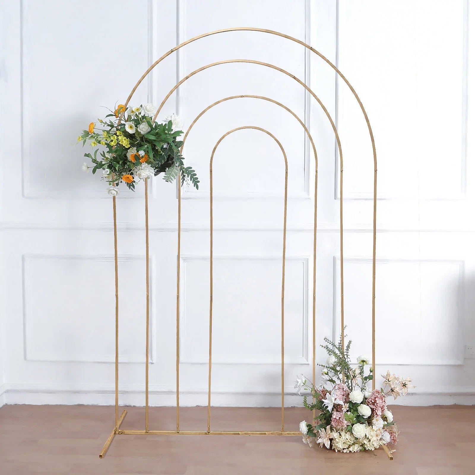 Gold 8 feet Multi-Layered Metal Floral Display Frame with Round Top Backdrop Stand