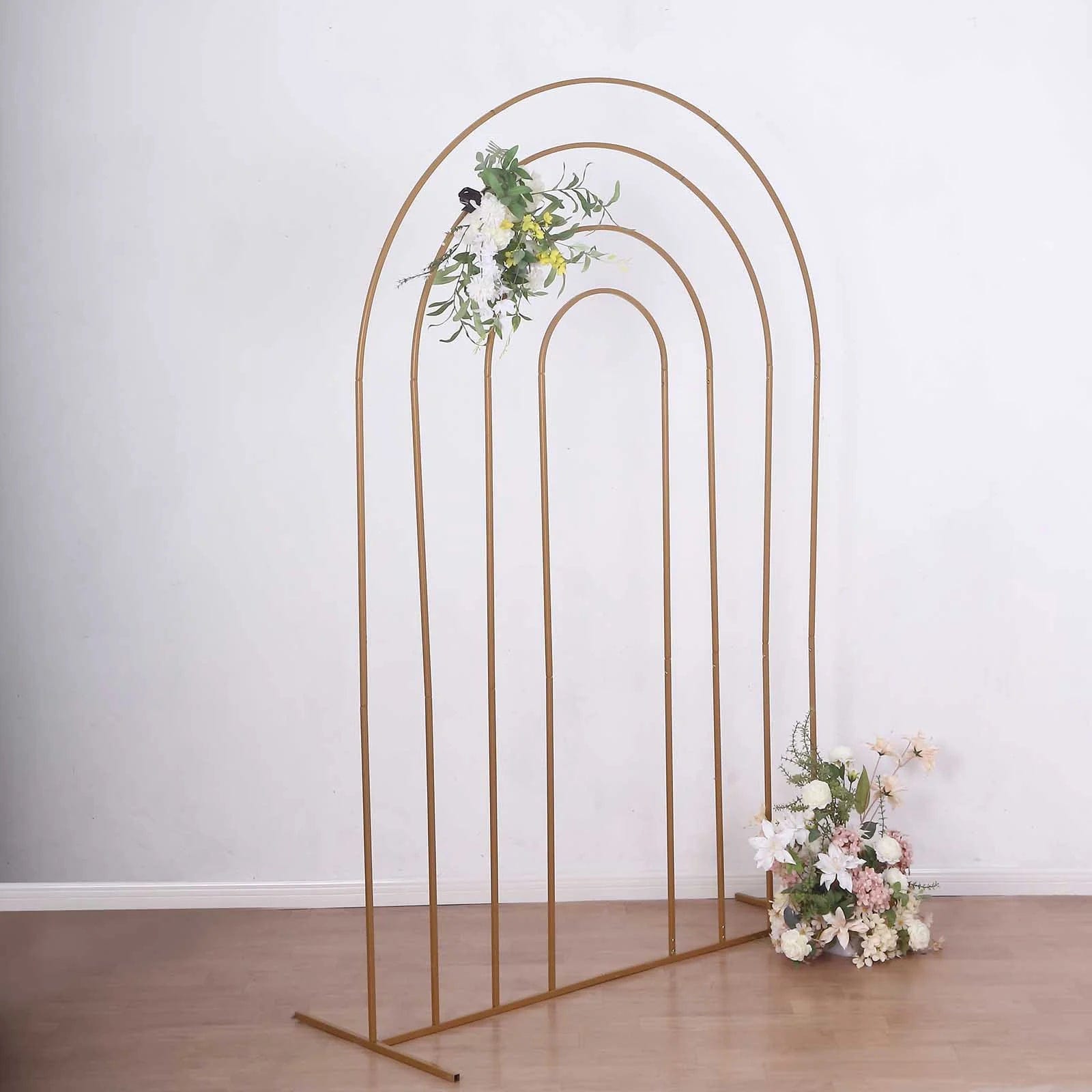 Gold 8 feet Multi-Layered Metal Floral Display Frame with Round Top Backdrop Stand