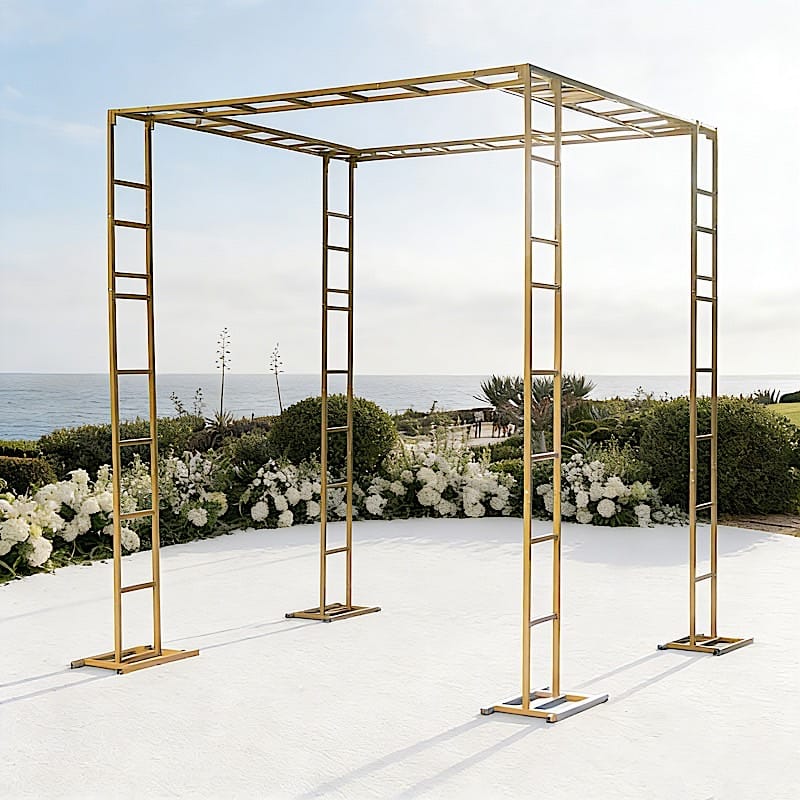 Gold 8x10 feet Heavy-Duty 4-Post Ladder-Style Rectangular Metal Event Arch