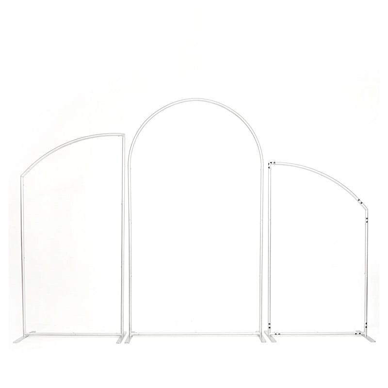Set of 3  Silver Round Top Aluminum Chiara Backdrop Stands with Half Moon Arch Frame