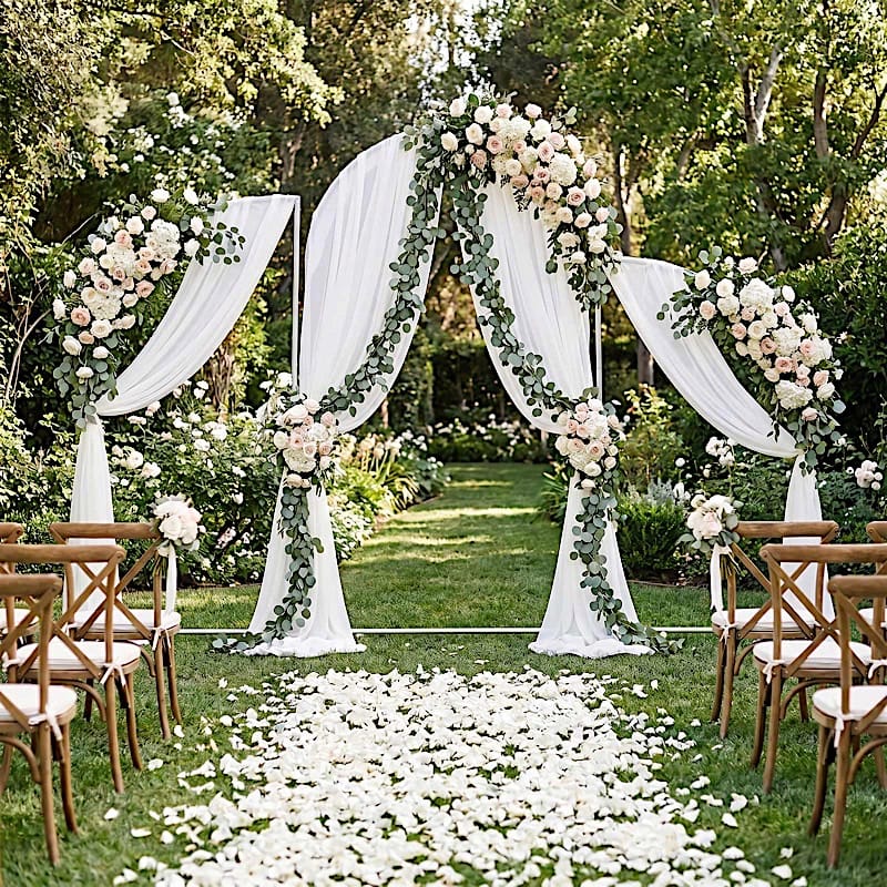 Set of 3  Silver Round Top Aluminum Chiara Backdrop Stands with Half Moon Arch Frame