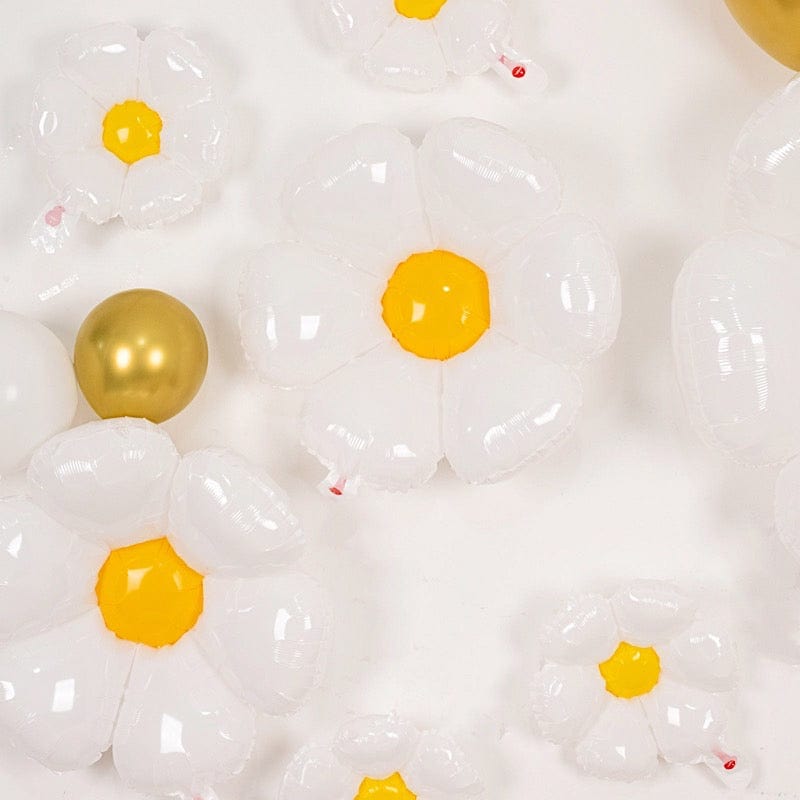 10 White and Yellow Daisy Flower Assorted Mylar Foil Balloons