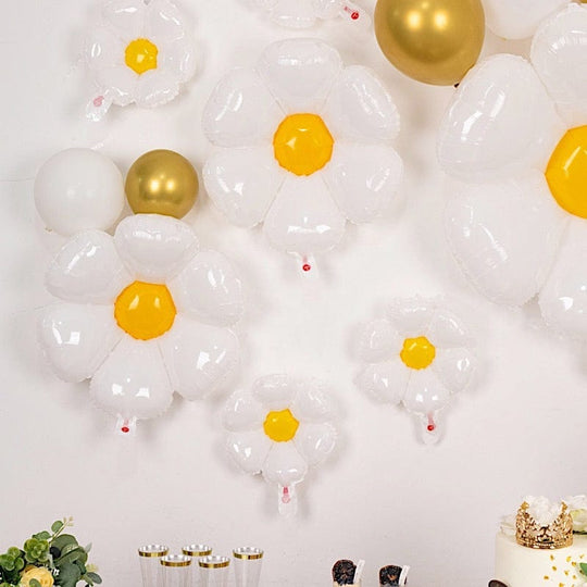 10 White and Yellow Daisy Flower Assorted Mylar Foil Balloons