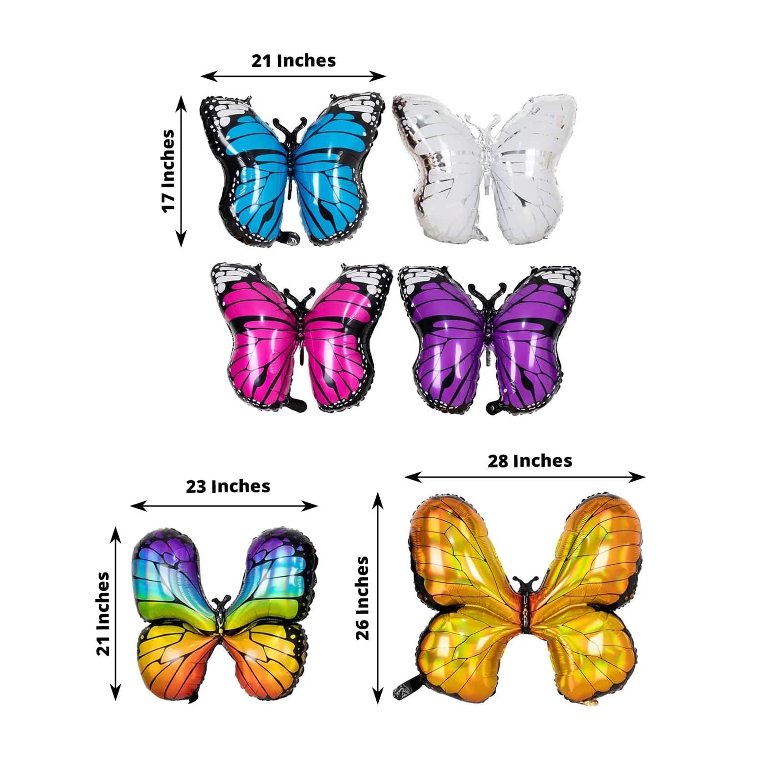 6 Assorted Butterfly Mylar Foil Balloons