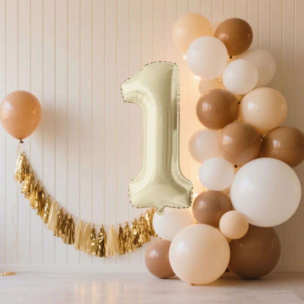 Matte Cream 35 in tall Mylar Foil Number Balloons