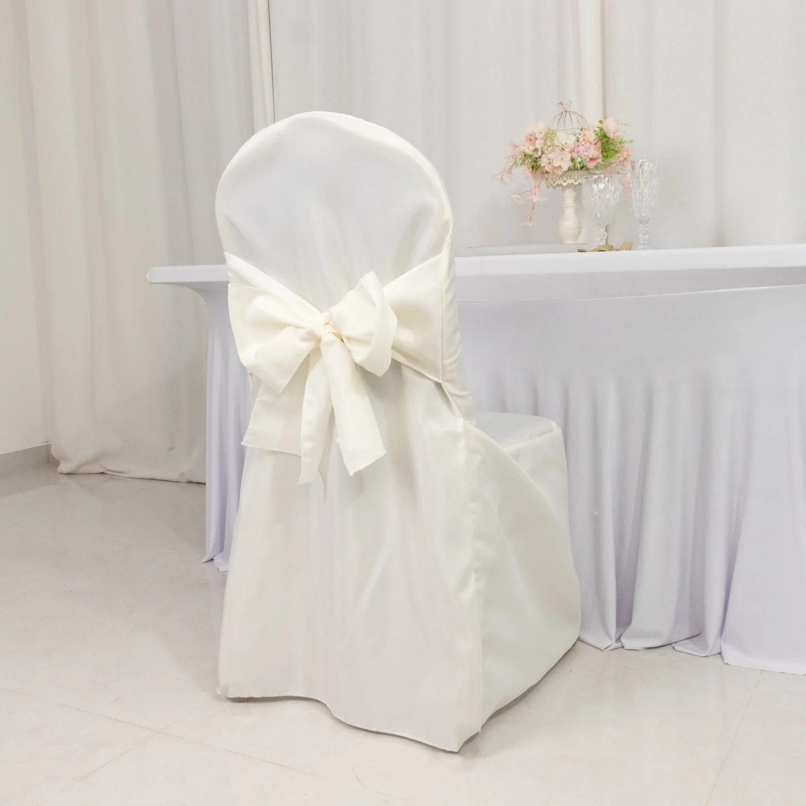 10 Polyester Banquet Wedding Chair Covers with Attached Sashes