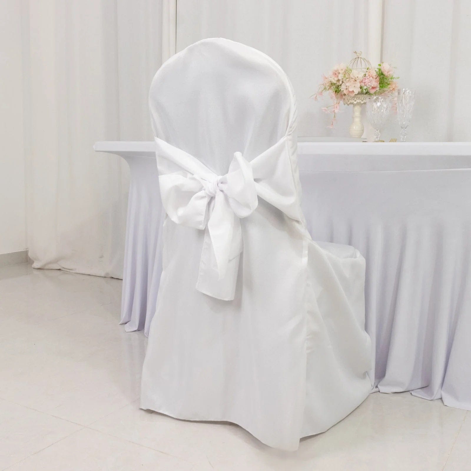 10 Polyester Banquet Wedding Chair Covers with Attached Sashes