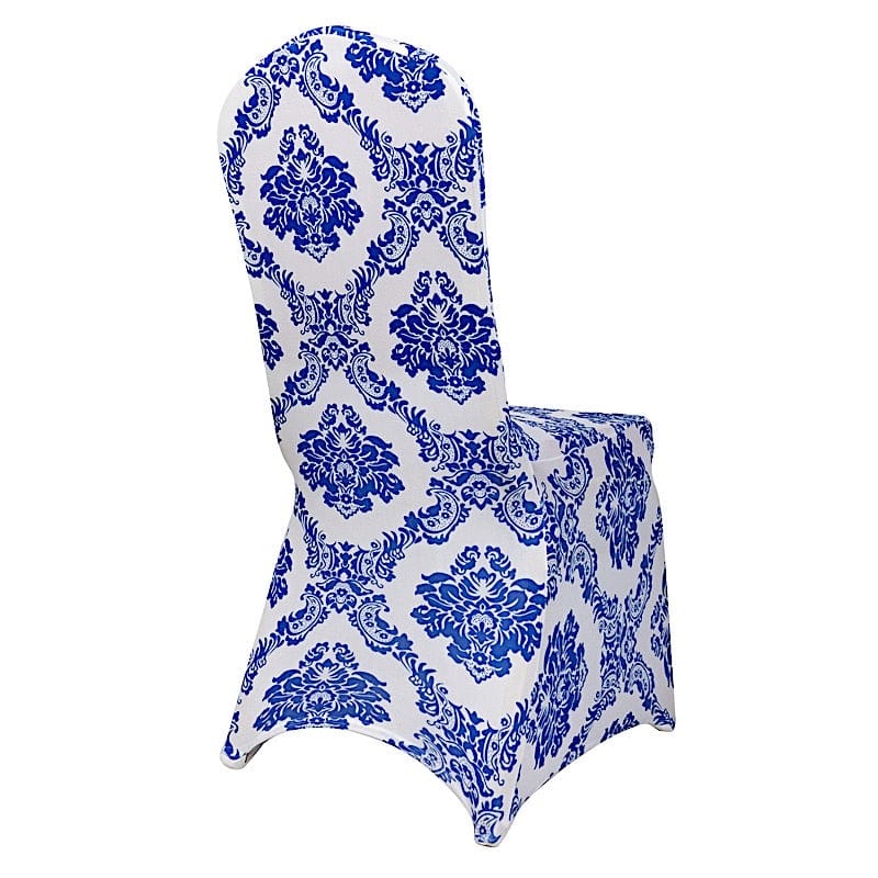 Royal Blue Damask Spandex Banquet Chair Cover