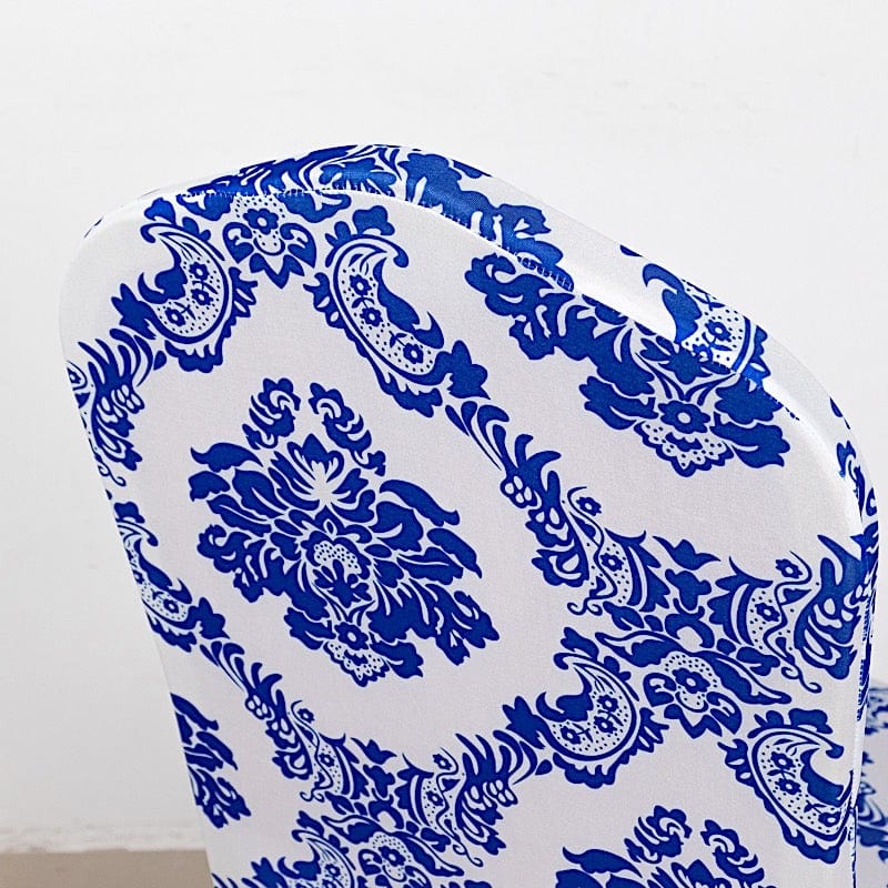 Royal Blue Damask Spandex Banquet Chair Cover