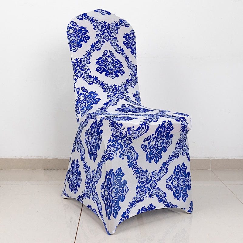 Royal Blue Damask Spandex Banquet Chair Cover