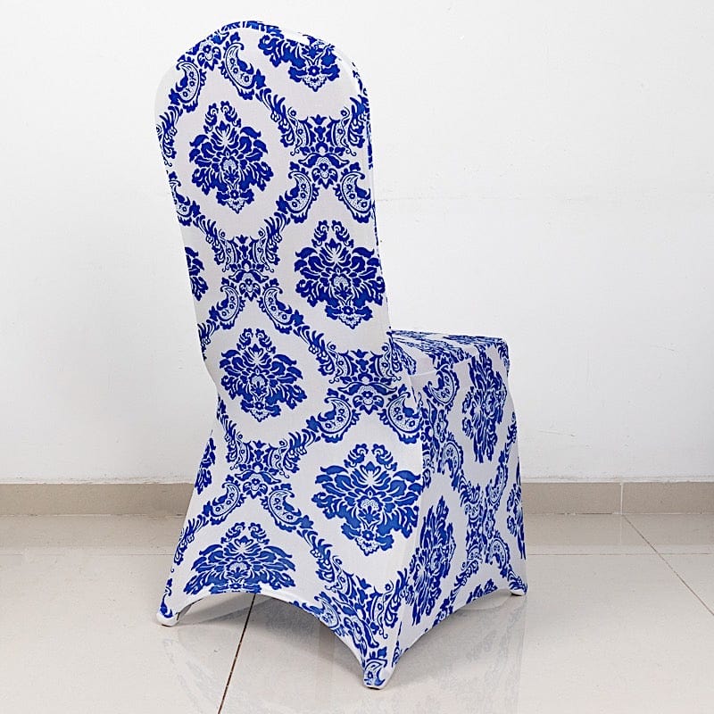 Royal Blue Damask Spandex Banquet Chair Cover