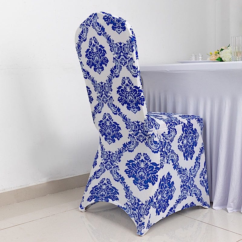 Royal Blue Damask Spandex Banquet Chair Cover