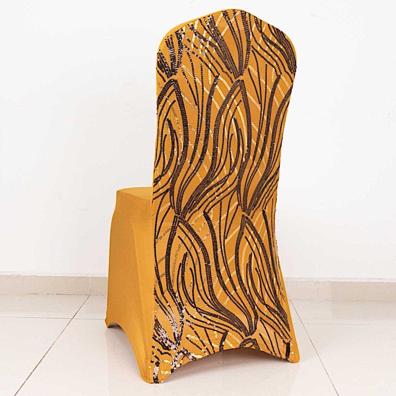 Spandex Stretchable Banquet Chair Cover with Wavy Embroidered Sequin