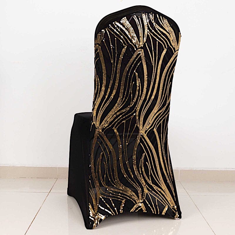 Spandex Stretchable Banquet Chair Cover with Wavy Embroidered Sequin