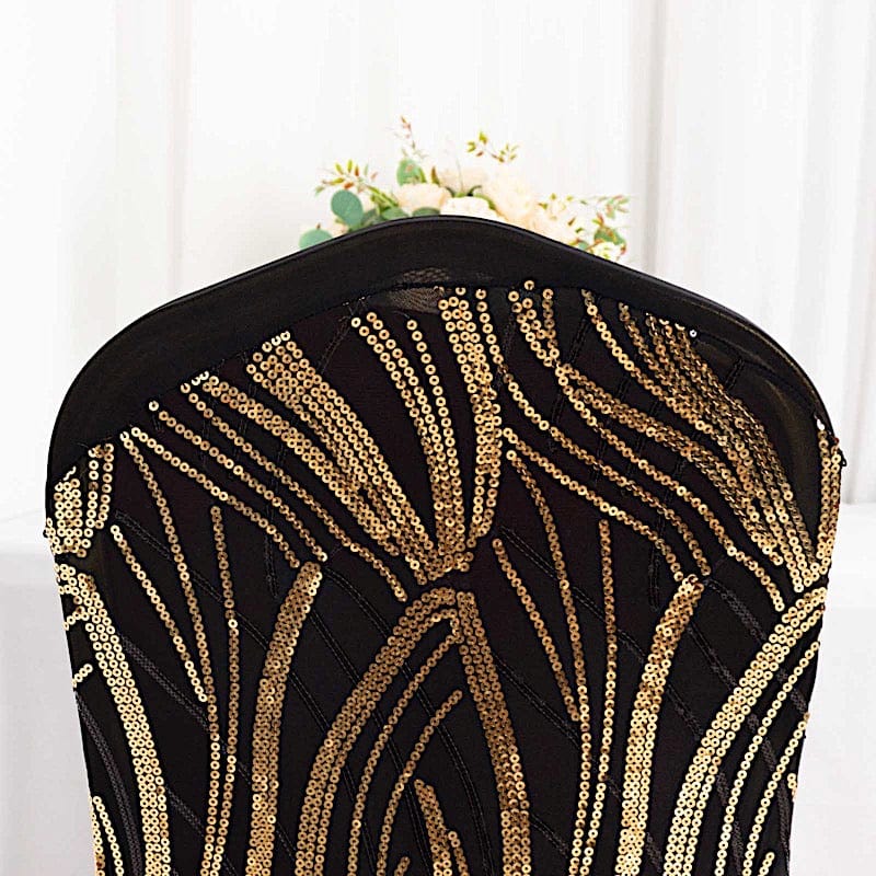 Spandex Stretchable Banquet Chair Cover with Wavy Embroidered Sequin